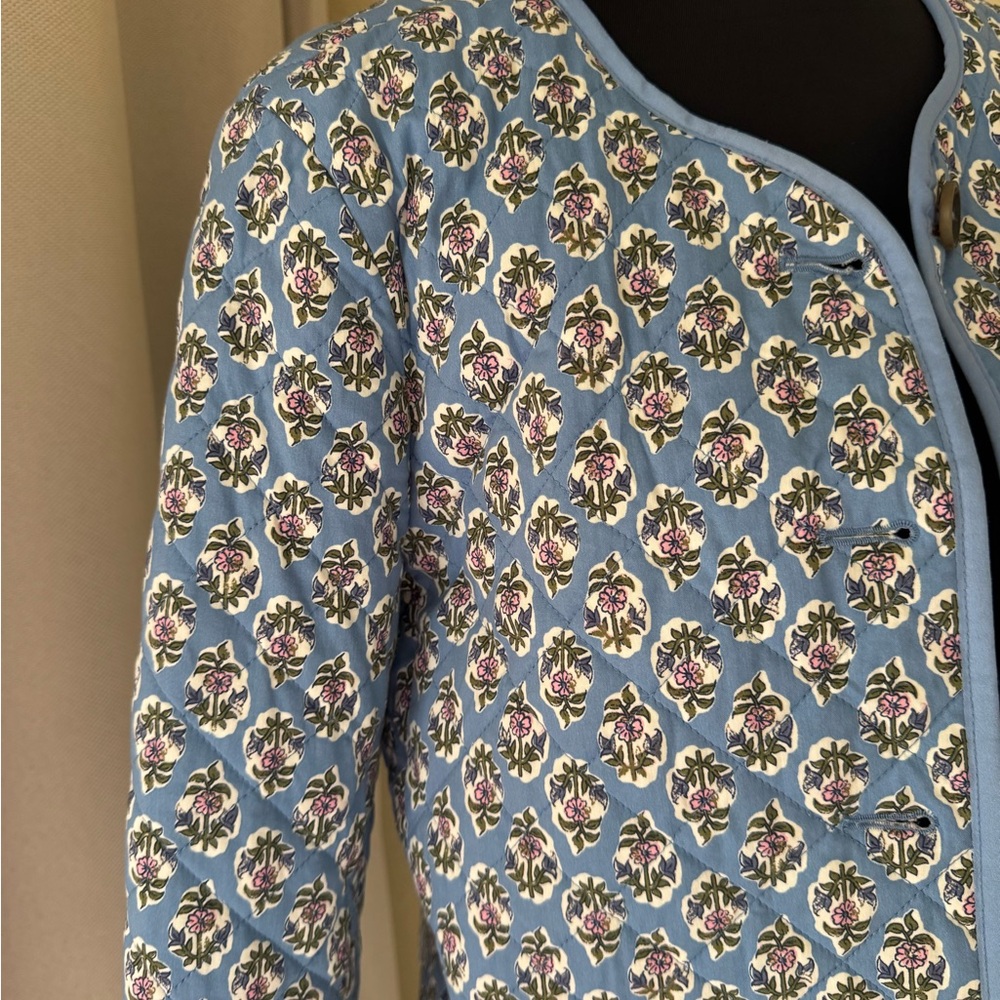 J.Crew Quilted Floral Jacket Blue Block Print Button Front Size 6 - Picture 5 of 12